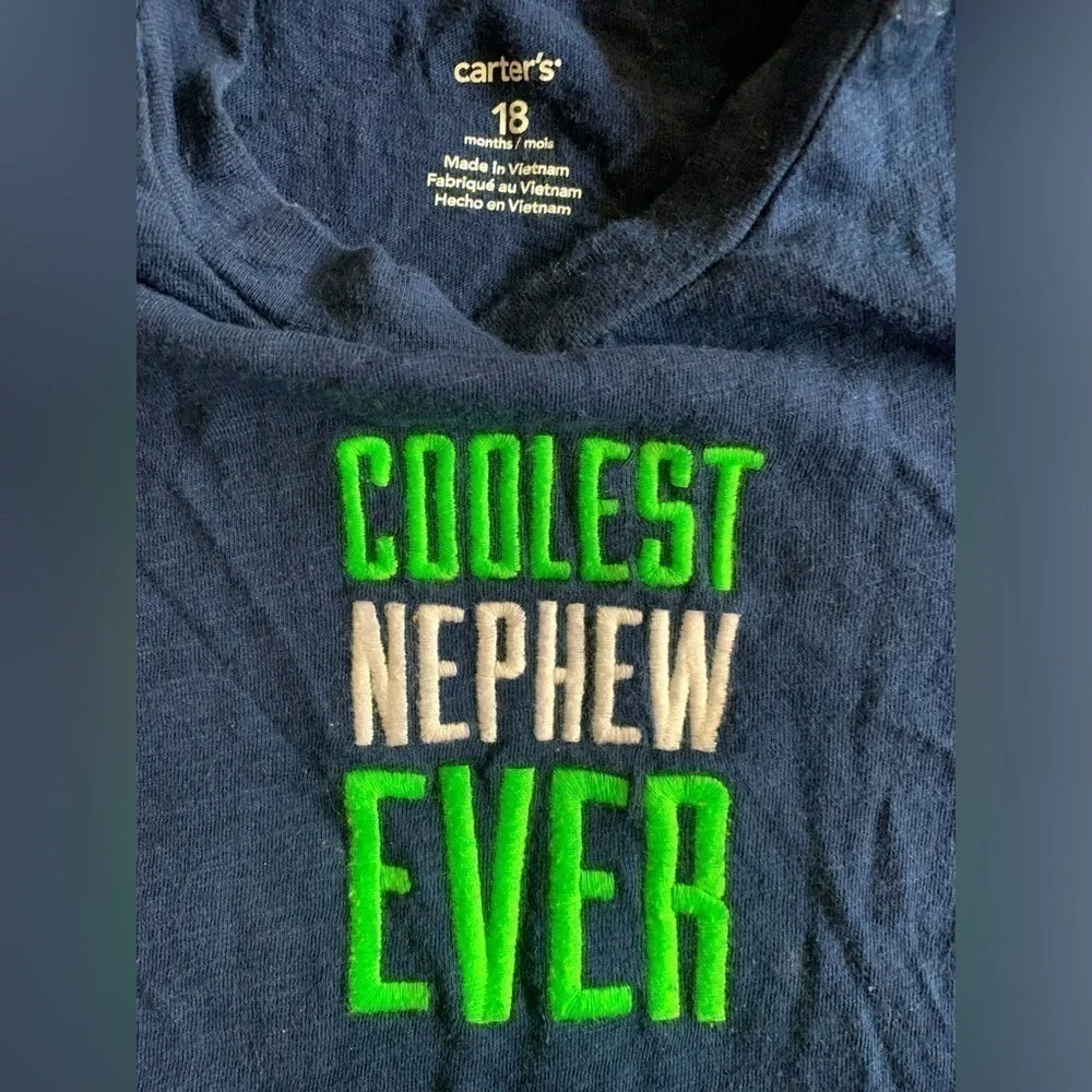 Carters Coolest Nephew Ever Navy Blue Short Sleeve Onesie Size 18mos